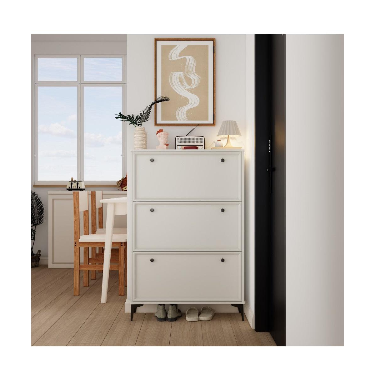 Chic Crate-Modern White Shoe Cabinet 3 Flip-Drawer | Entrance/Narrow | Hidden Design | Independent Legs