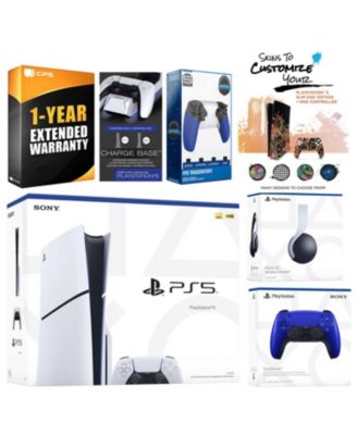 Playstation 5 Slim Disc with White Pulse Headset, Extra Galactic Purple Controller, Trigger Stop Kit, Charge Dock and MightySkins Decal Voucher +