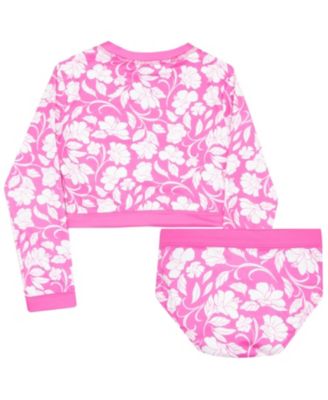 Little Girls Quick-Drying Long Sleeve Rash Guard and Bikini Bottom Swimsuit Outfit Set
