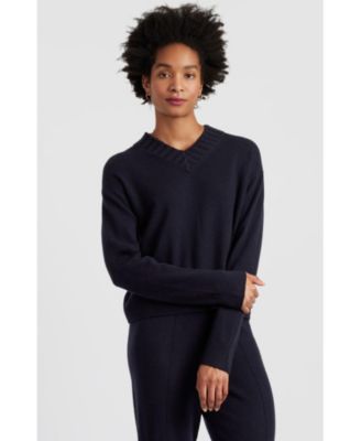 Women's Wool-Cashmere Ribbed V-neck Sweater