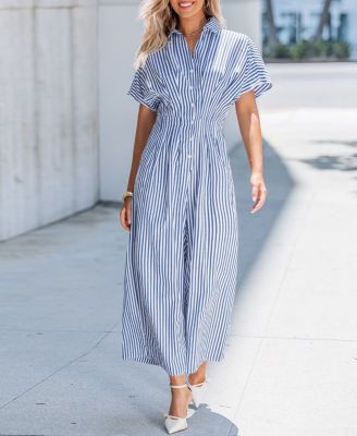 Women's Striped Button-Up Jumpsuit