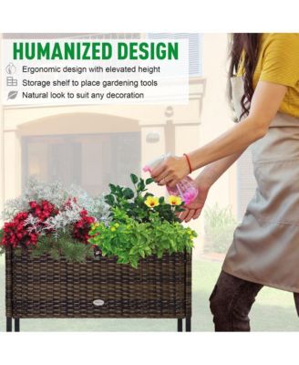 Outsunny Elevated Planter Box with Rattan Look