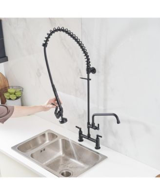 Commercial Restaurant Pull Down 2-Handle Wall Mount Pre-Rinse Spray Utility Kitchen Faucet