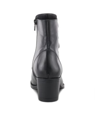 Garibaldi Leather Mid Boot with Decorative Lace and Button Detail on Block Heel