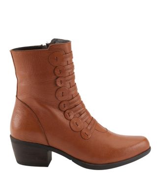 Garibaldi Leather Mid Boot with Decorative Lace and Button Detail on Block Heel