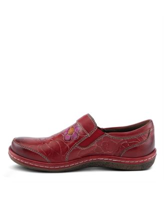 L’Artiste Women’s ANNAWAN Floral Embossed Handpainted Leather Comfort Slip-On Shoes with Stretch Gore and Padded Collar