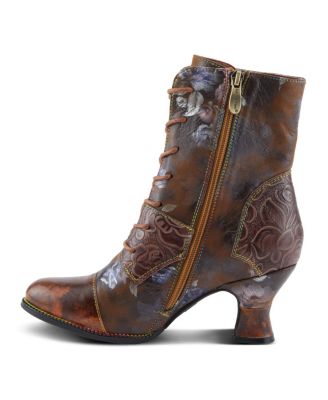 L’Artiste Women’s ROSELIA-STUNIN Lace-Up Booties with Handpainted Floral Details, Rainbow Stitching & Salsa Heel