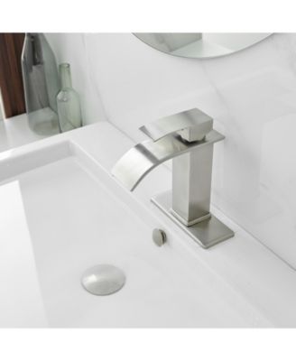 Waterfall Single Handle Single Hole Low-Arc Bathroom Faucet Bathroom Drip-Free Vanity Sink Faucet in Brushed Nickel