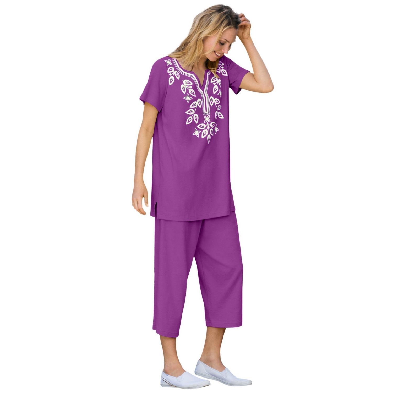 Plus Size Within Printed Tunic and Capri Set