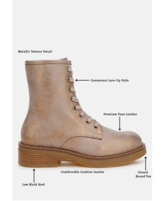 Womens Clover Faux Leather Lace Up Boots