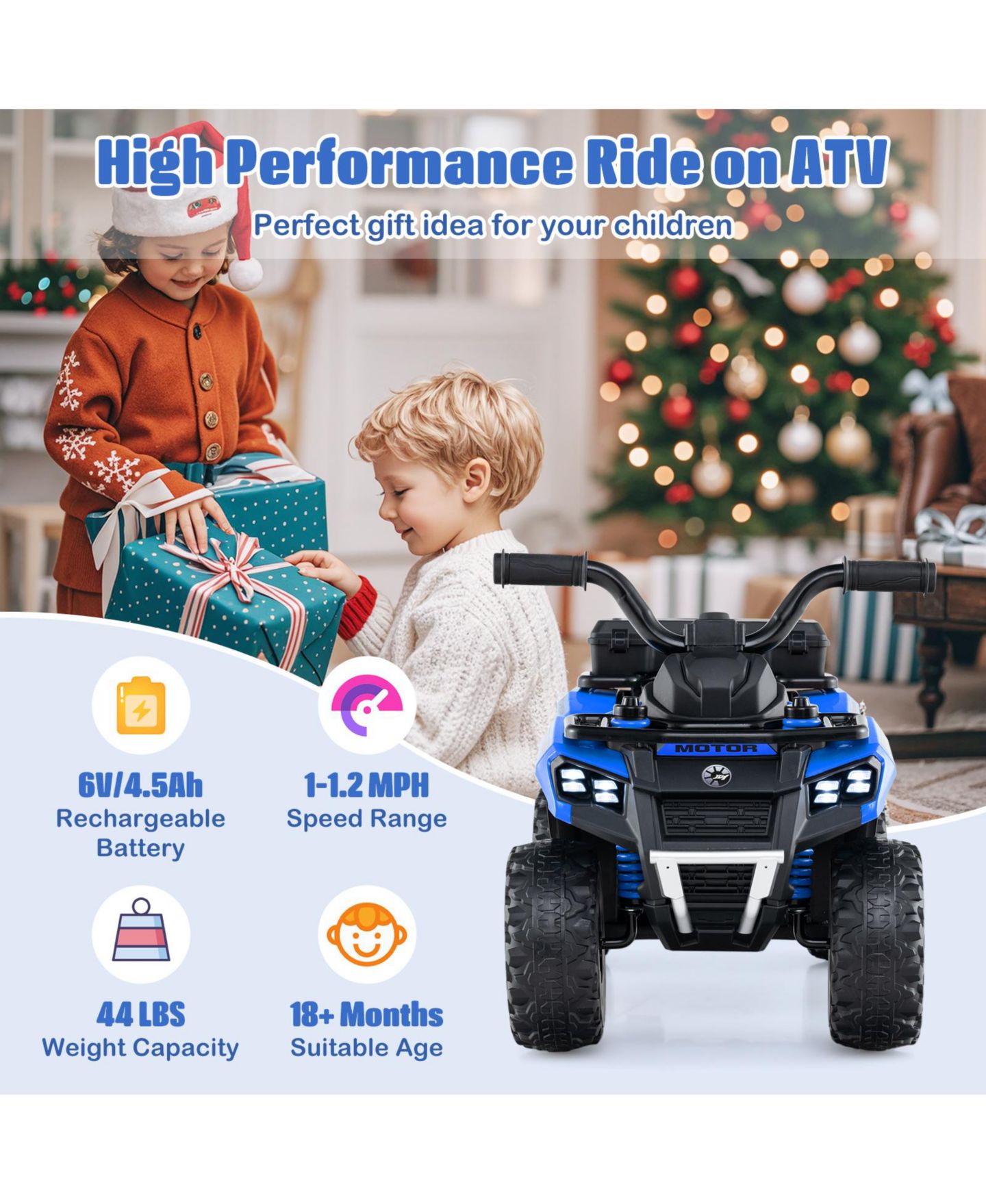 Детская игрушка Gymax 6V Kids Ride On ATV with Music & Spray Function, 44 lbs, Ages 18 Months+, цвет: Синий — фото 5