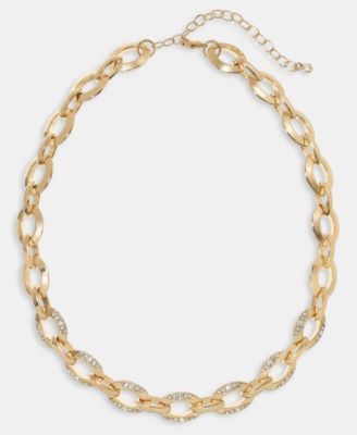 On 34th - Pav&eacute; Oval Link Collar Necklace, 16" + 3" extender