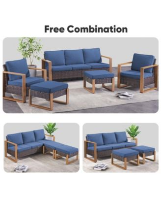 CubeEdge 2-Piece Wicker Outdoor Ottoman Patio Rattan Footrest Seat Steel Frame Foostool with Removable Olefin Cushions