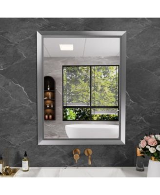 Bathroom Mirror, 36" x 28" Inch Thick Metal Framed Wall Mirrors for Bedroom, Rectangle Wall-Mounted Mirrors in Silver(Horizontal/Vertical)