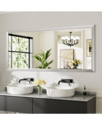 Bathroom Mirror, 72" x 32" Inch Thick Metal Framed Wall Mirrors for Bedroom, Rectangle Wall-Mounted Mirrors in Silver(Horizontal/Vertical)