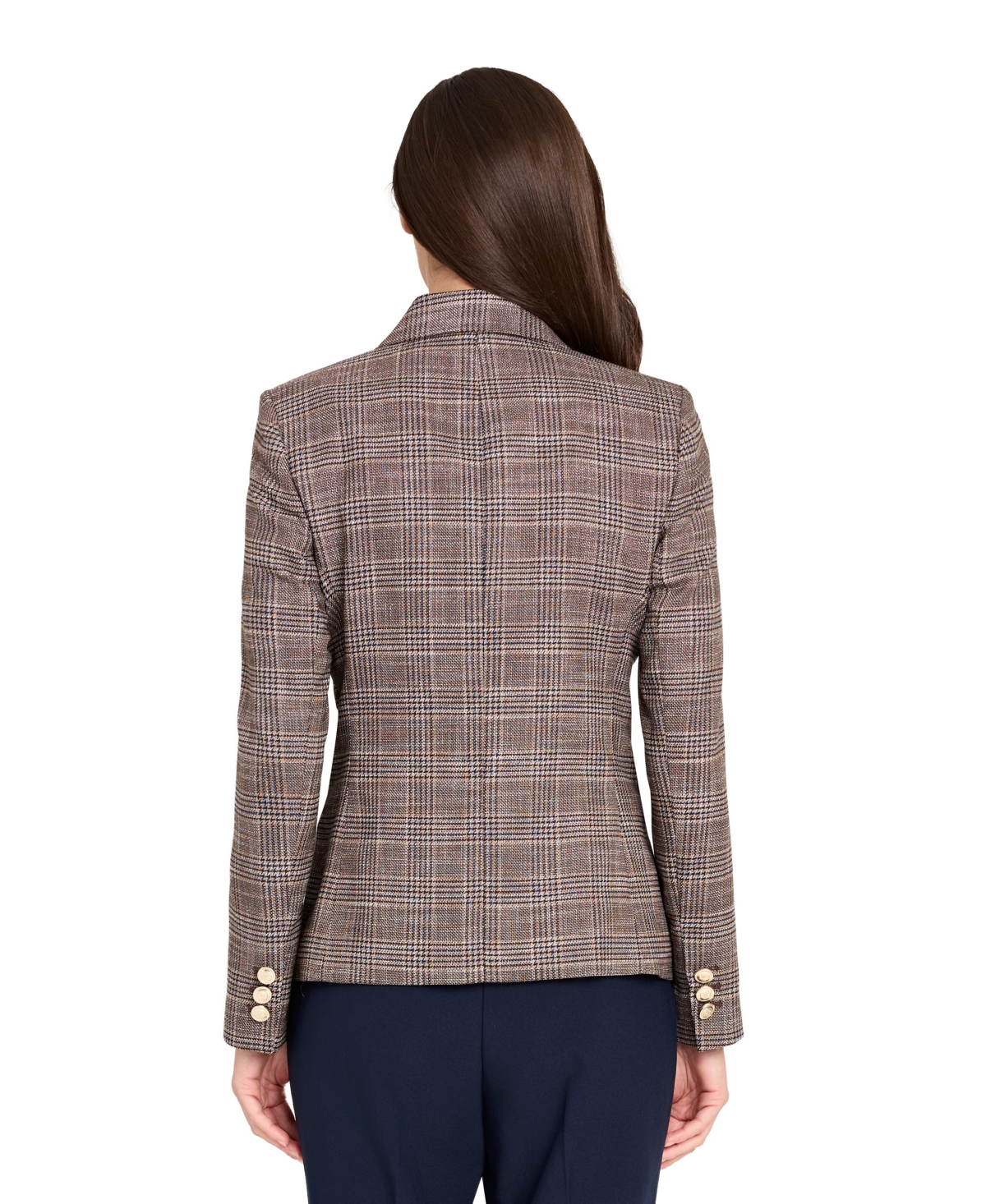 Tahari Asl Petite Plaid Blazer Jacket In Brown