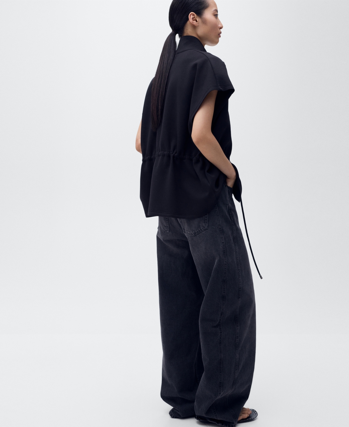 Mango Short Sleeve Adjustable Waist Jacket In Black