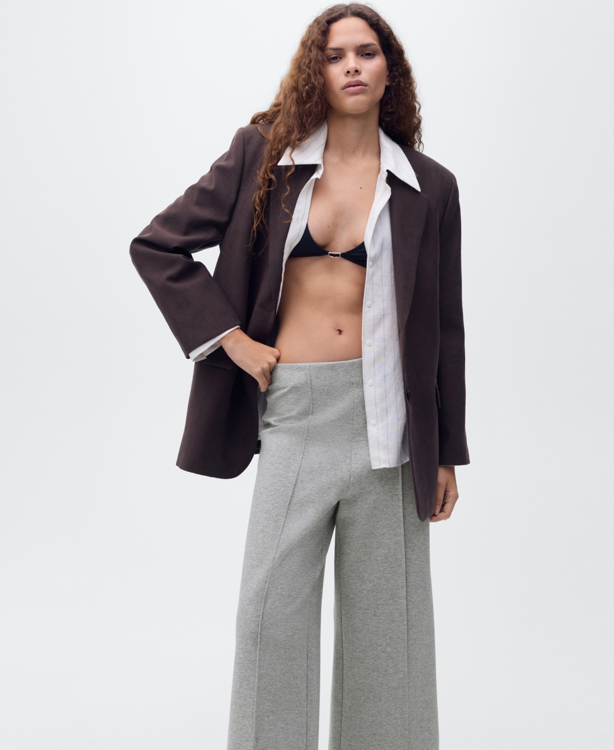 Mango Wide Leg Crop Pants In Gray
