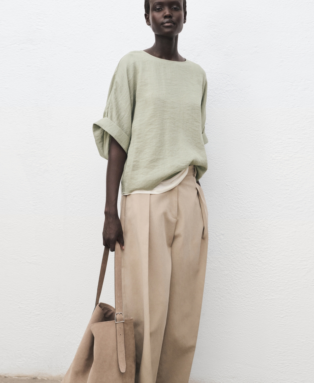 Mango Oversize Blouse With Rolled-up Sleeves In Green