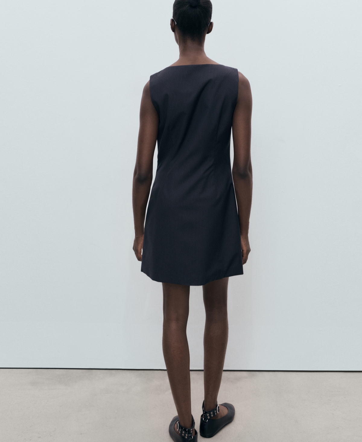 Mango Sleeveless Pinstripe Minidress In Black