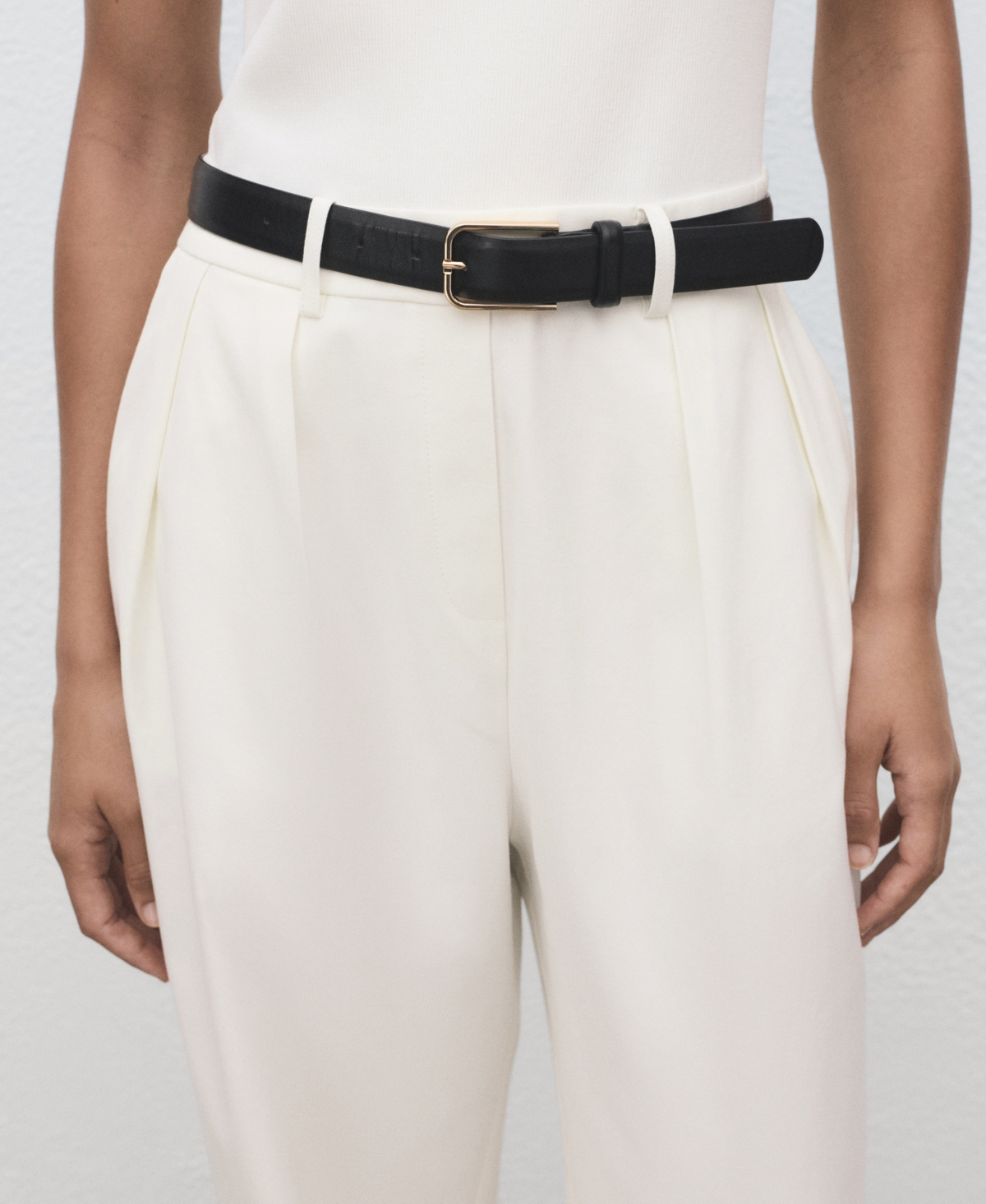 Mango Sleeveless Belted Wide Leg Jumpsuit In White