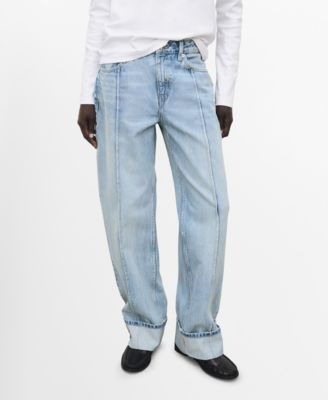 MANGO - Women's Turn-Up Hem Wide-Leg Jeans