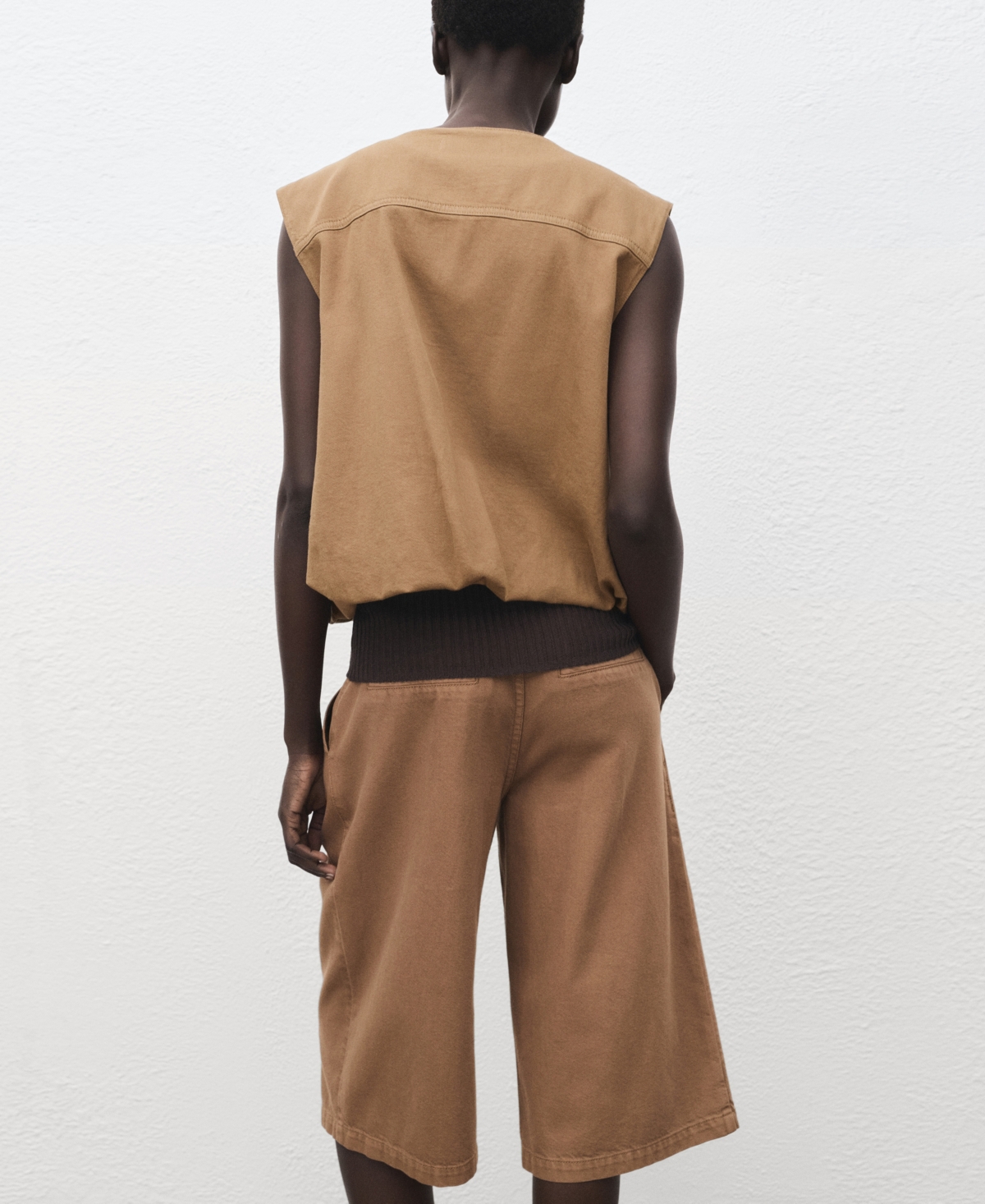 Mango Puffer Denim Vest In Brown