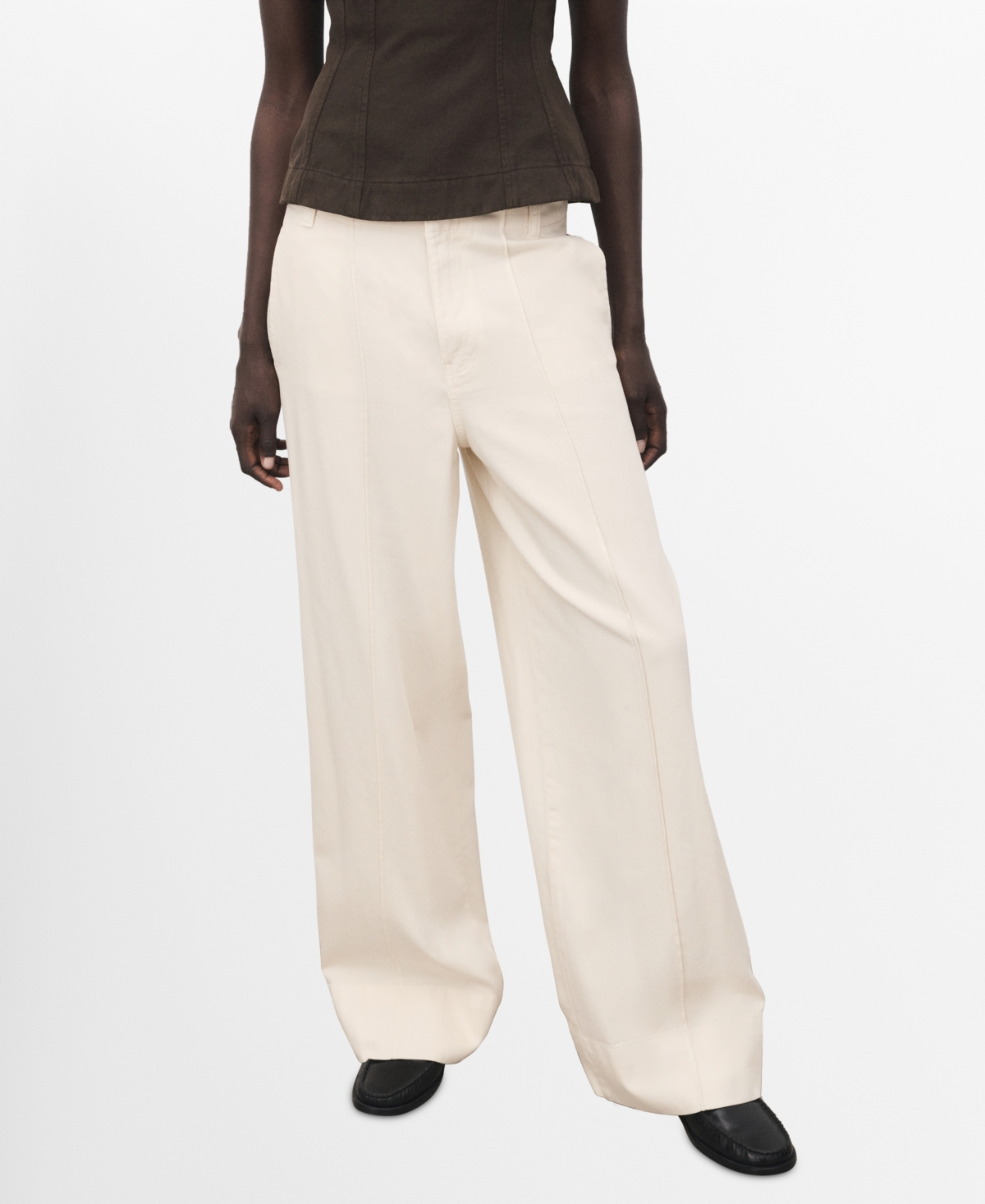 Mango Women's Stitching Detail Wide Leg Denim Pants In Neutral