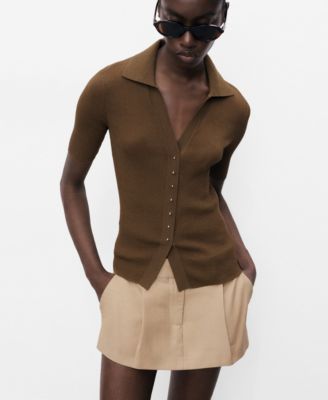 MANGO - Women's Ribbed Polo Neck Sweater