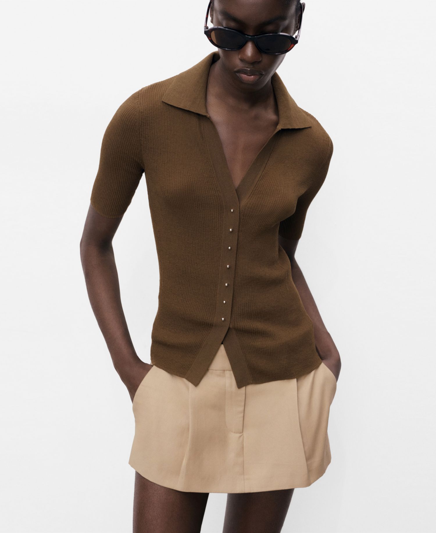 Women's Ribbed Polo Neck Sweater