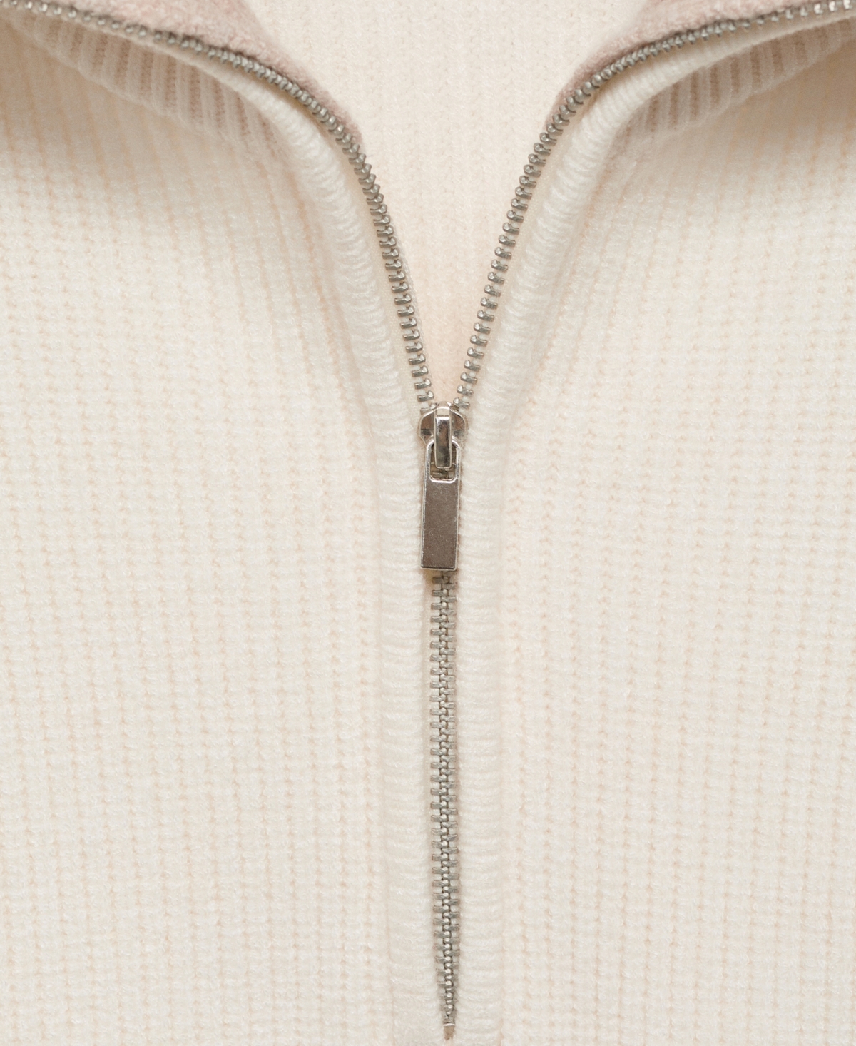 Mango Knitted Sweater With Zipper In White