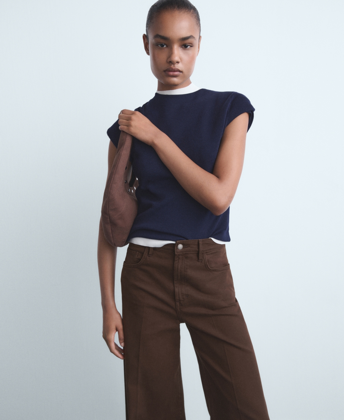 Mango Women's High-waisted Wide-leg Jeans In Brown