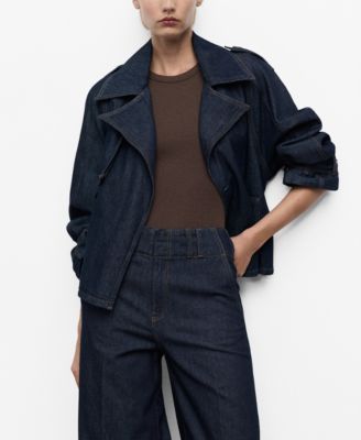 MANGO - Women's Belted Short Denim Trench Coat