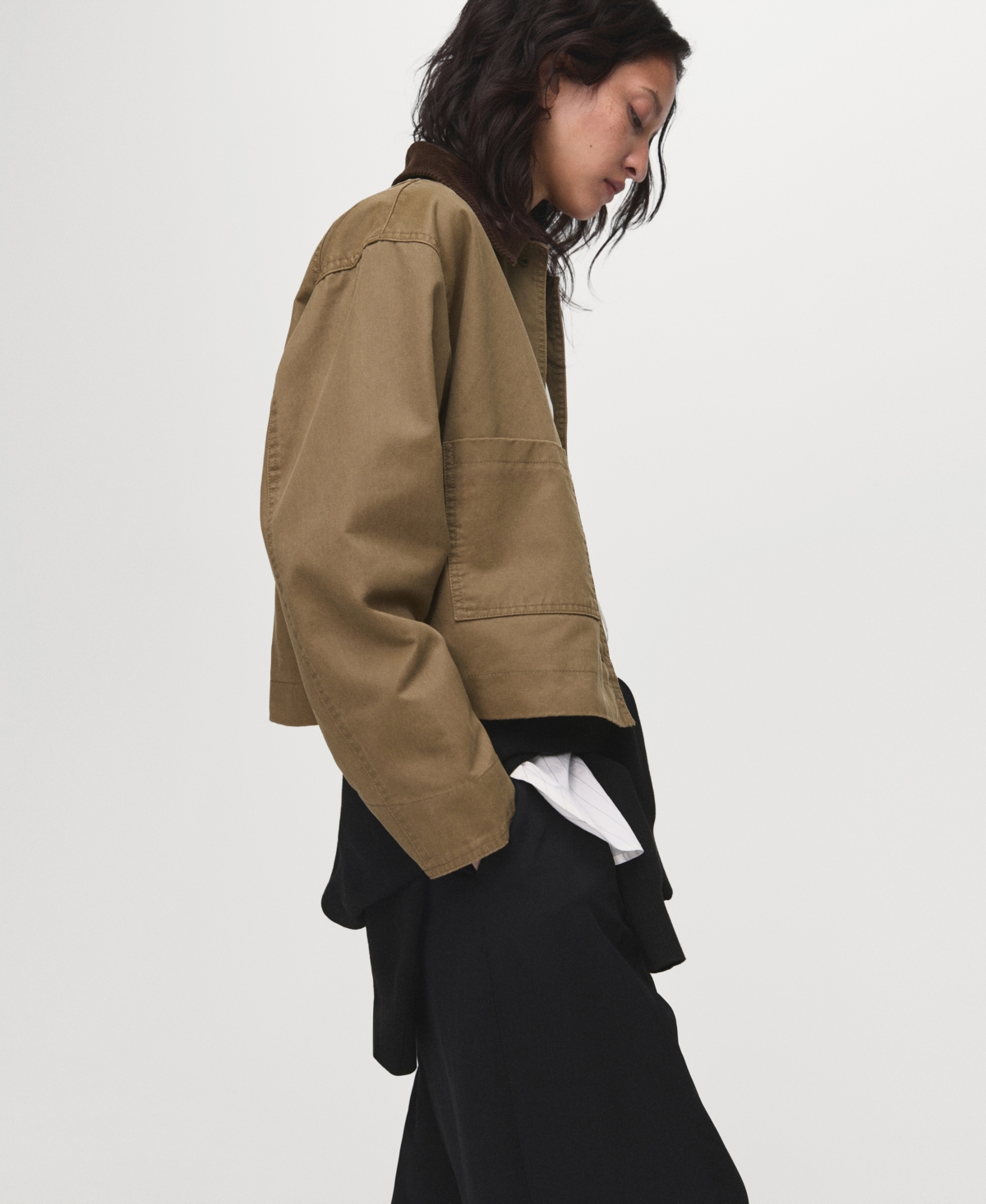 Mango Women's Corduroy Collar Denim Jacket In Brown
