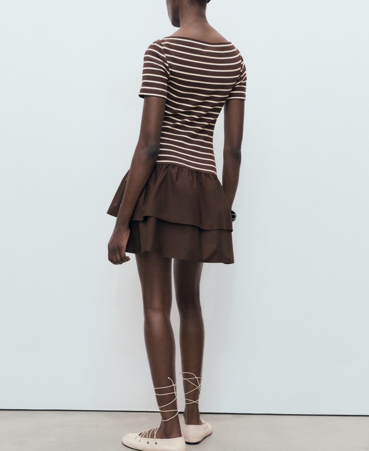 Mango Globi Stripe Layered Ruffle Dress In Brown