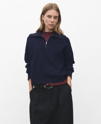 MANGO - Women's Zip Collar Knitted Sweater