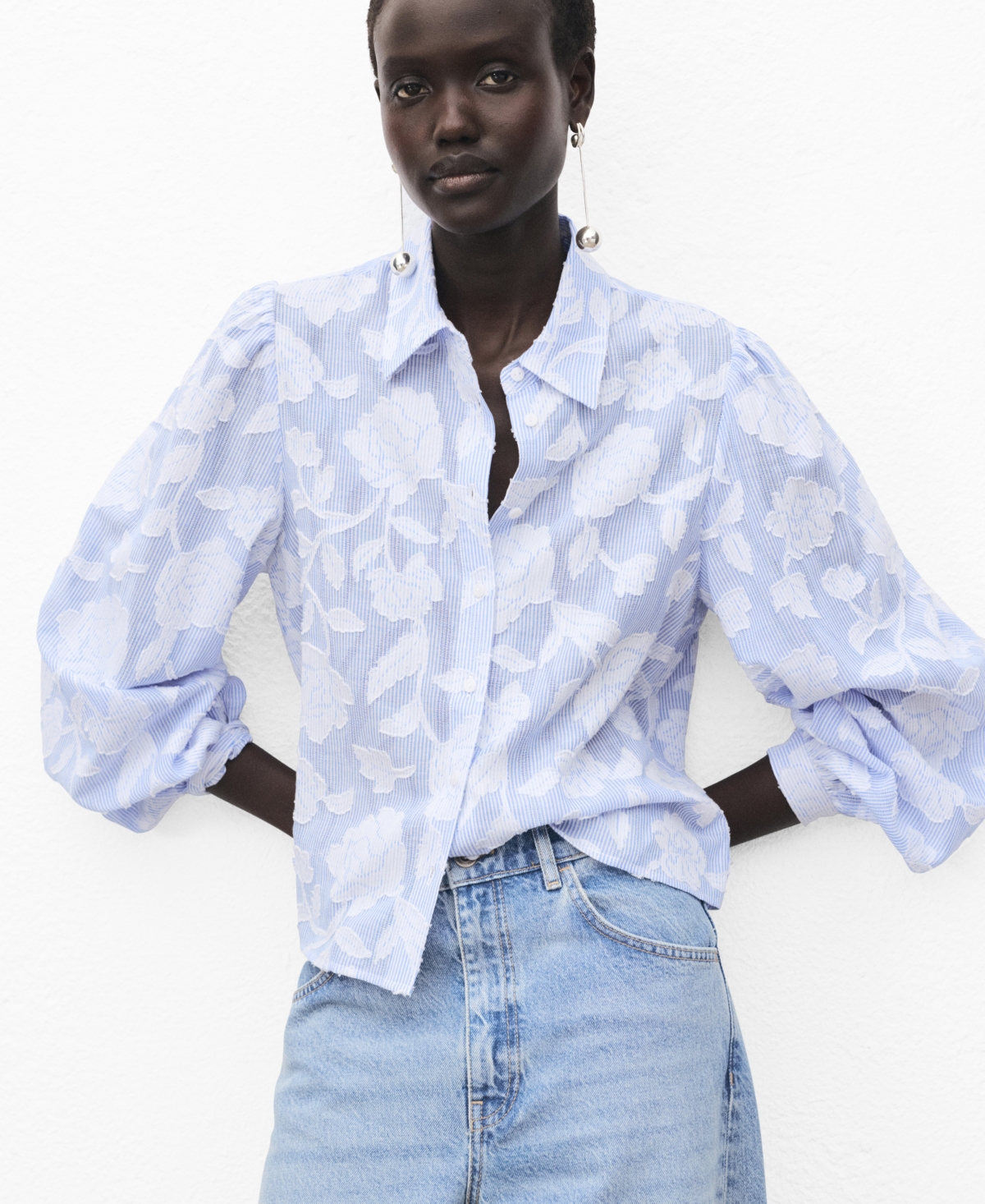 Mango Women's Embroidered Details Striped Shirt In Blue