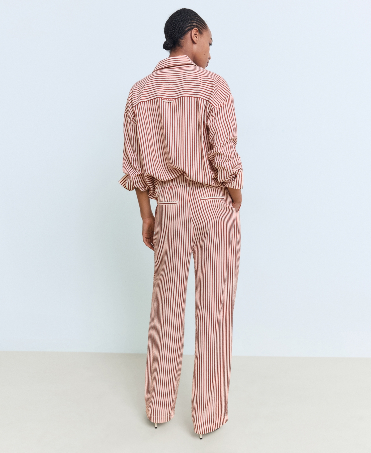 Mango Women's Pleated Striped Pants In Orange