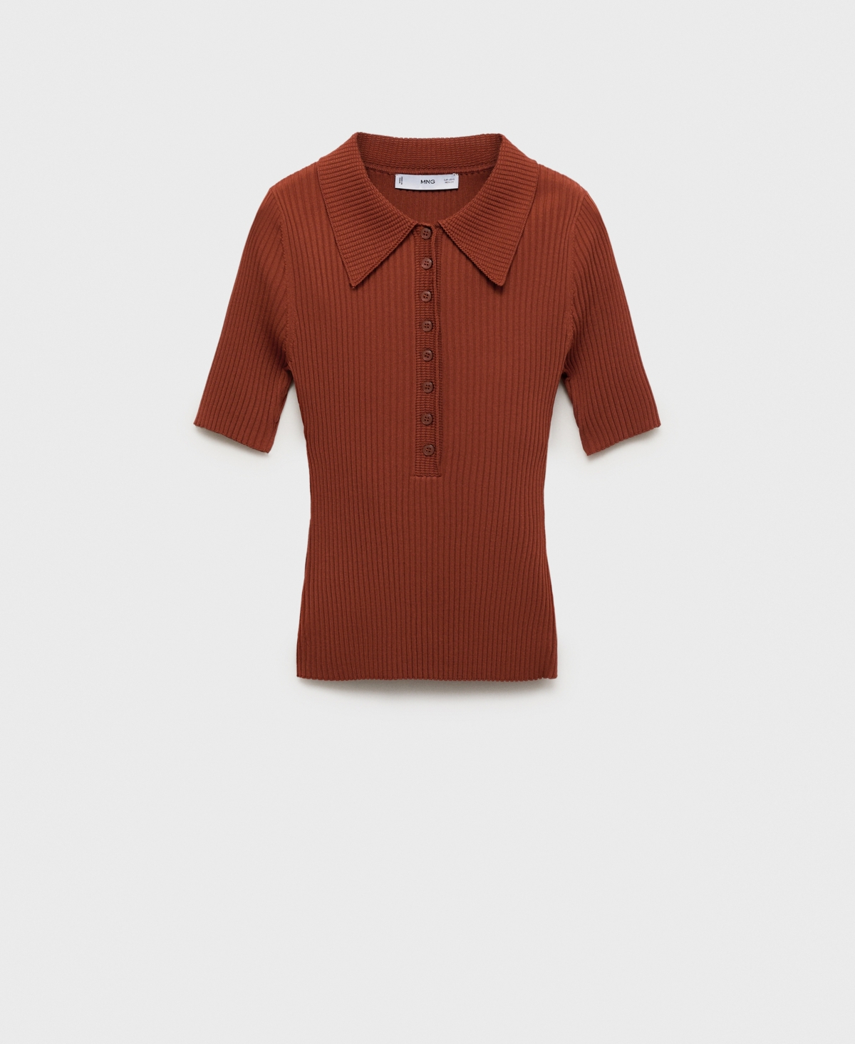 Mango Rib Short Sleeve Polo Sweater In Brown