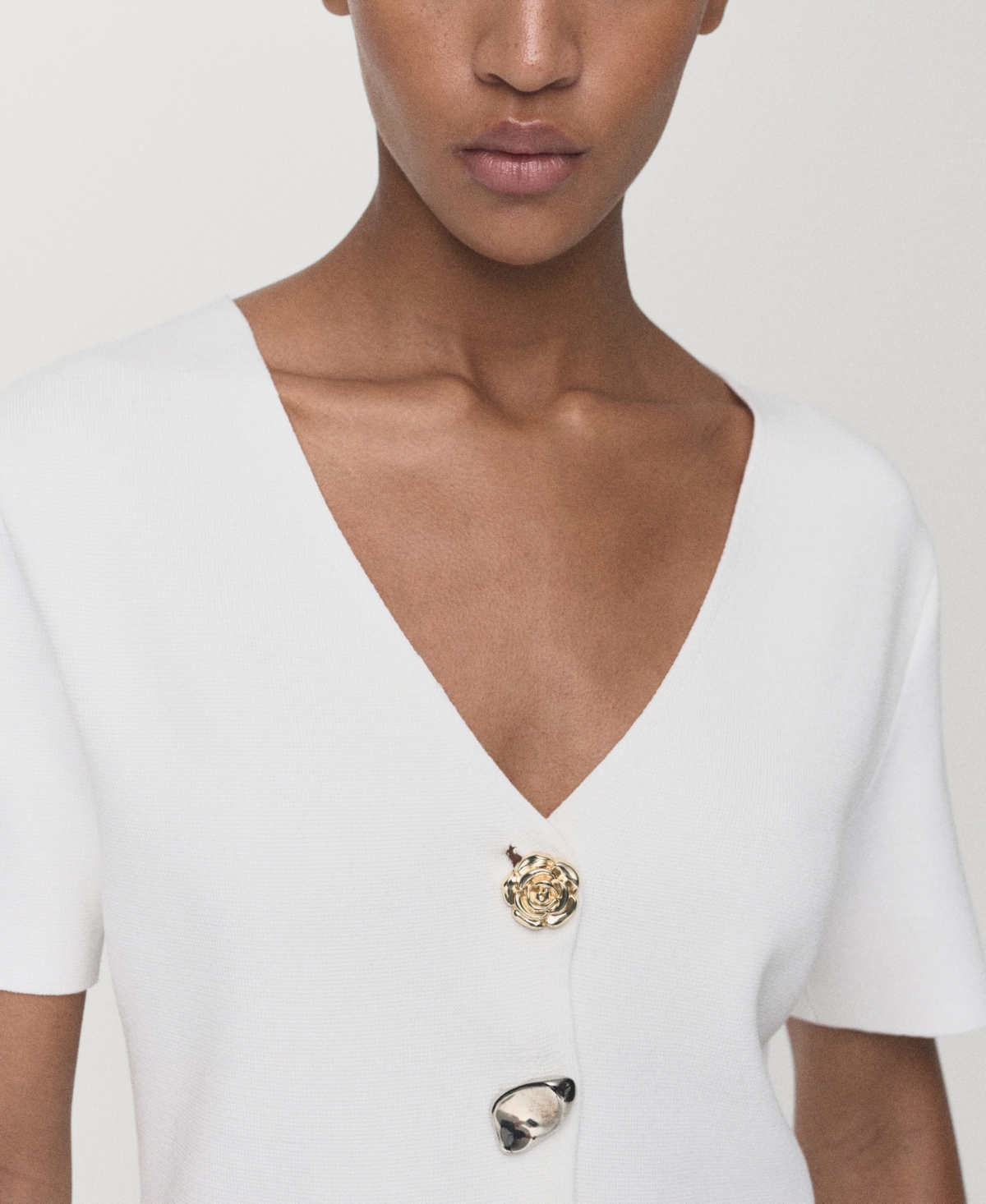Mango Dali Short Sleeve Cardigan In White