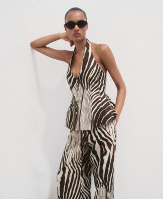 Women's Zebra-Print Linen Pants