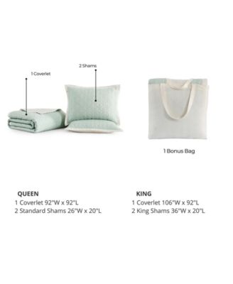 100% Cotton Sateen 3 Piece Textured Quilted Queen Size Coverlet Set