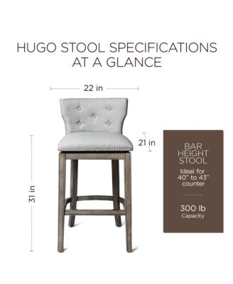 Hugo Bar Stool in Reclaimed Oak Finish with Ash Grey Fabric, Set of 2