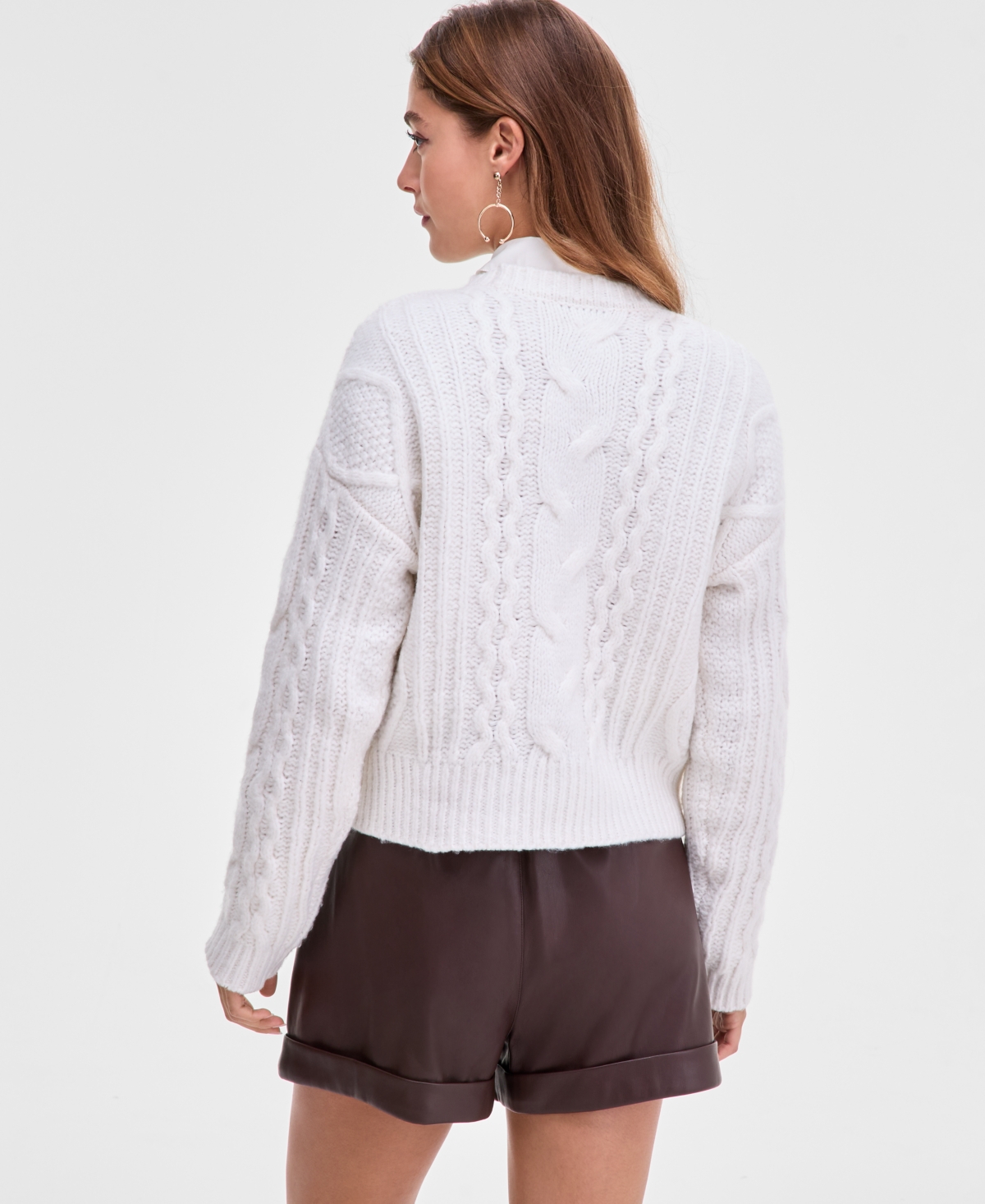 Bar Iii Women's Cropped Cable-knit Sweater In White
