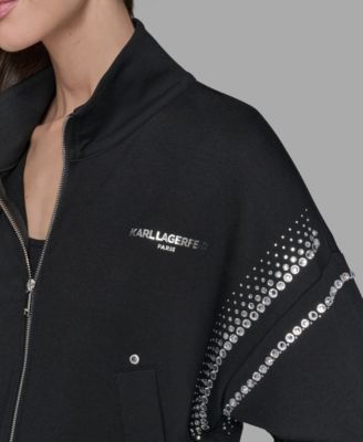 Women's Rhinestone Trim Front Zip Jacket