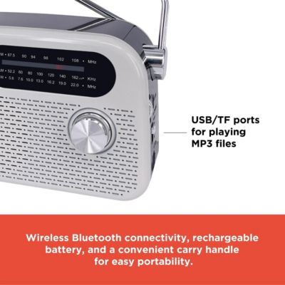 White Retro 3-Band Radio, AM/FM/SW Tuner with Bluetooth, USB/TF Music Playback, Classic Dial Display, Rechargeable for Indoor/Outdoor Use