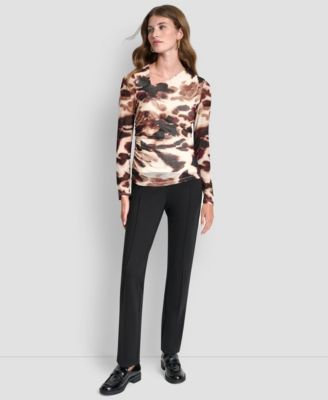 Petite Asymmetrical Neck Side Ruched Top