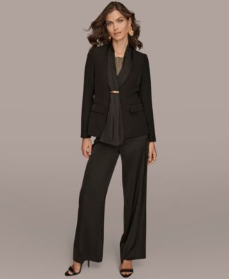 Women's Mixed Media Collarless Jacket, Regular & Petites