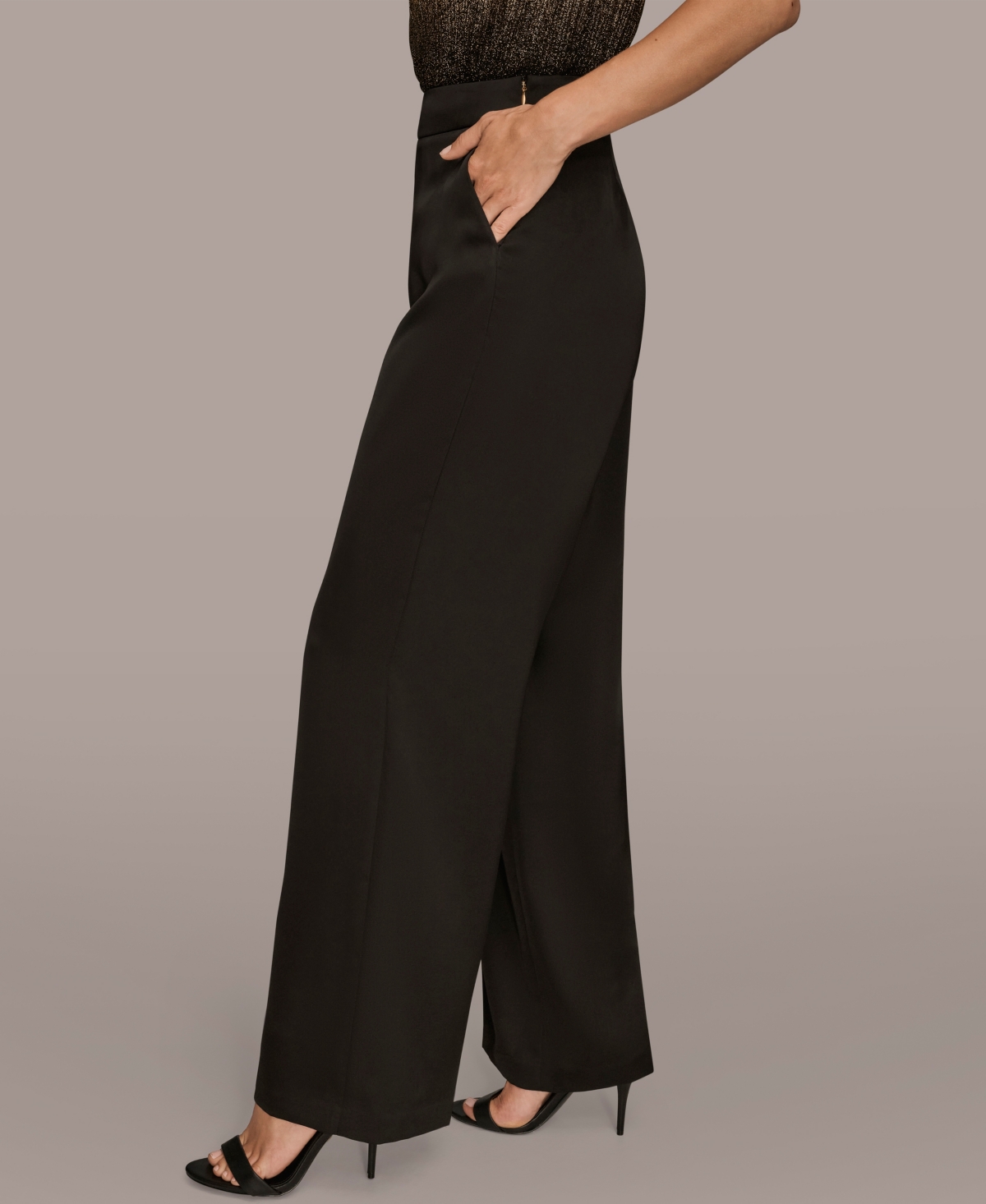 Donna Karan New York Wide Leg Charmeuse Pants In Black