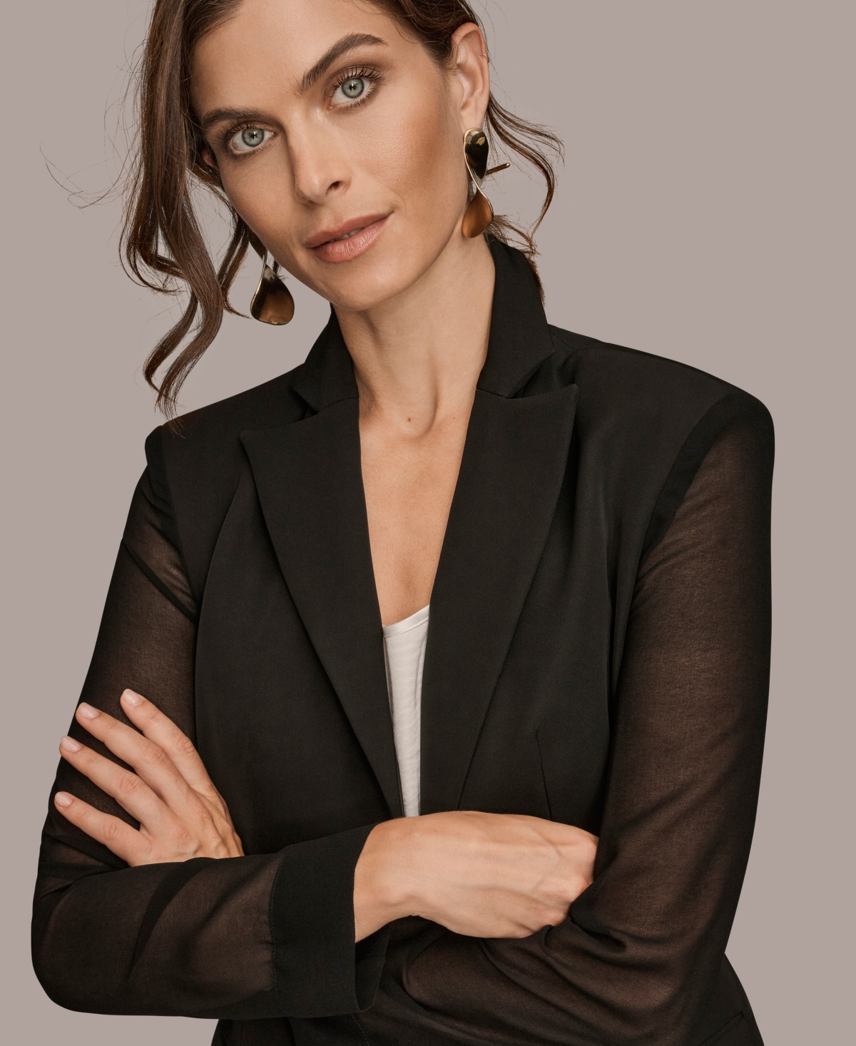 Donna Karan New York Sheer Sleeve Blazer In Black